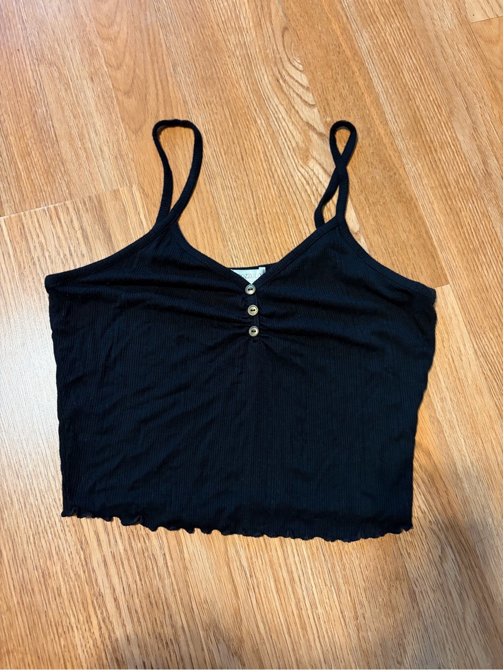 Bozzolo Black Ribbed Button-Front Cami